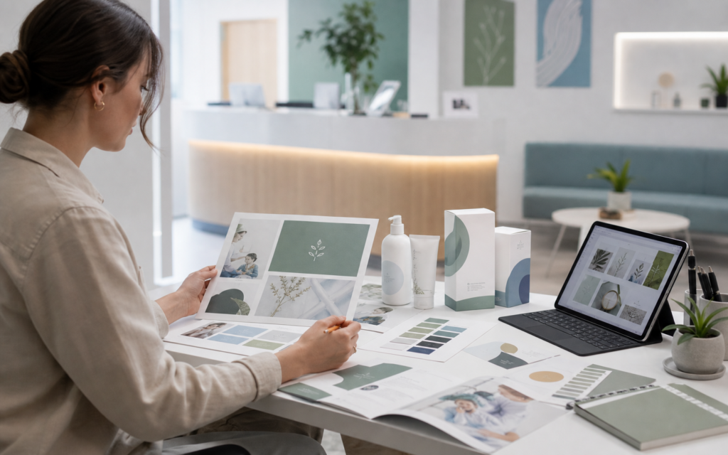 AI-generated article image showing healthcare brand design evaluation scene